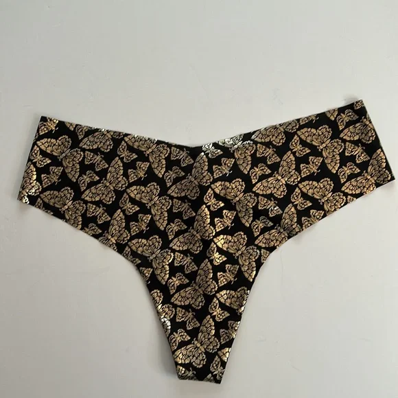 2 pair Victoria’s Secret no show thongs black butterfly shine and casual olive - Picture 4 of 10
